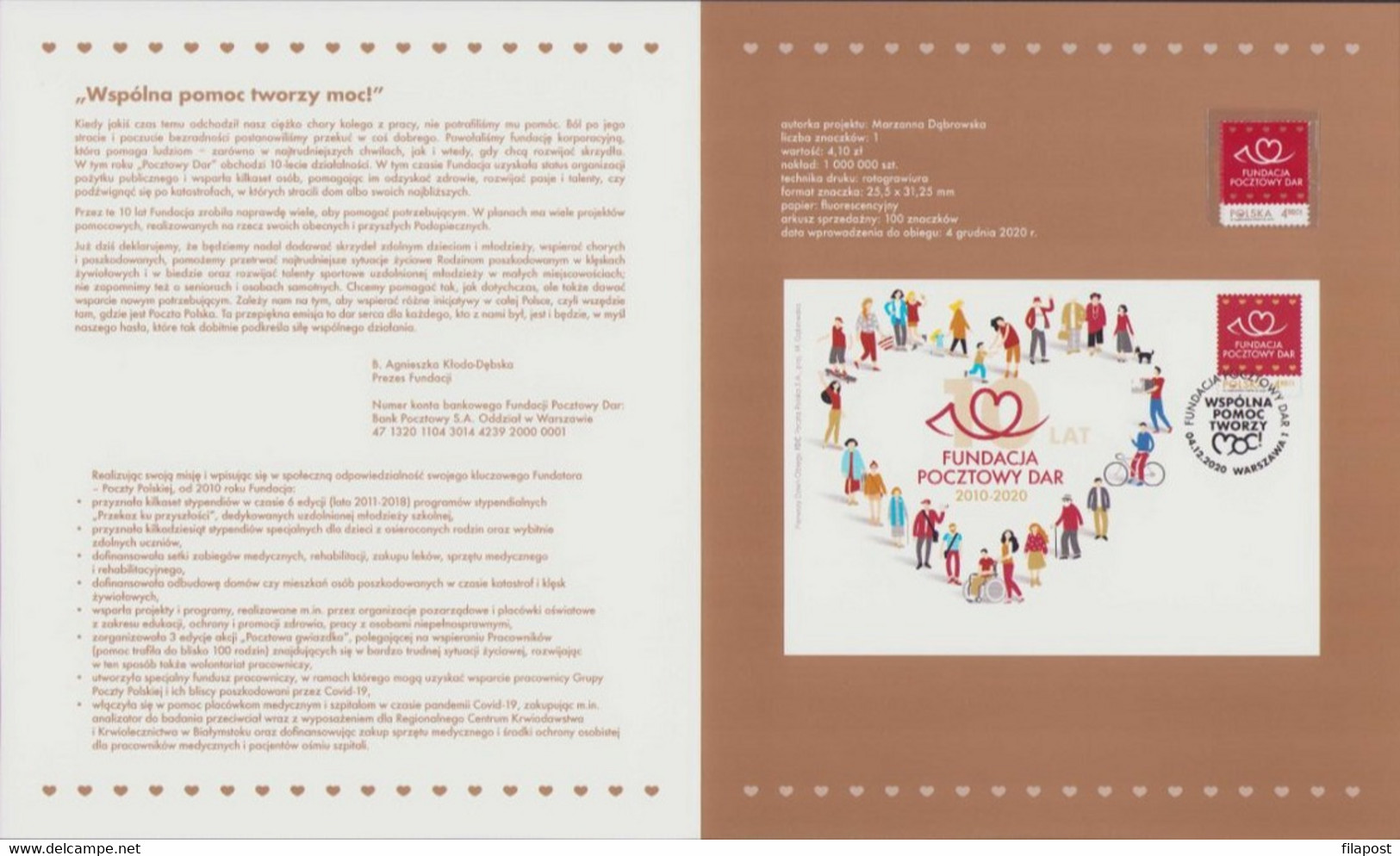 Poland 2020 Souvenir Booklet / The Postal Gift Foundation 10 Years, Heart / Stamp MNH** New! / FV - Postzegelboekjes