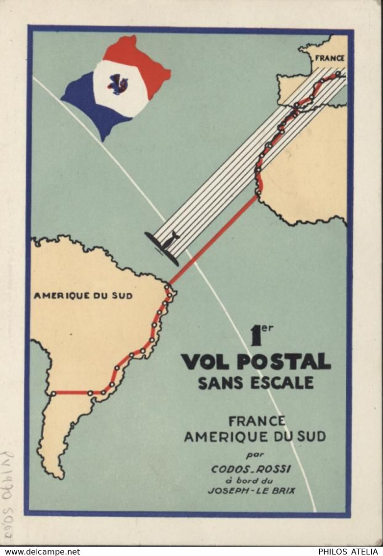 Cachet Raid Interrompu 17 2 35 Appareil Ramené Avec Courrier à Porto Praia CP 1er Vol Postal Sans Escale France Amérique - Crash Post