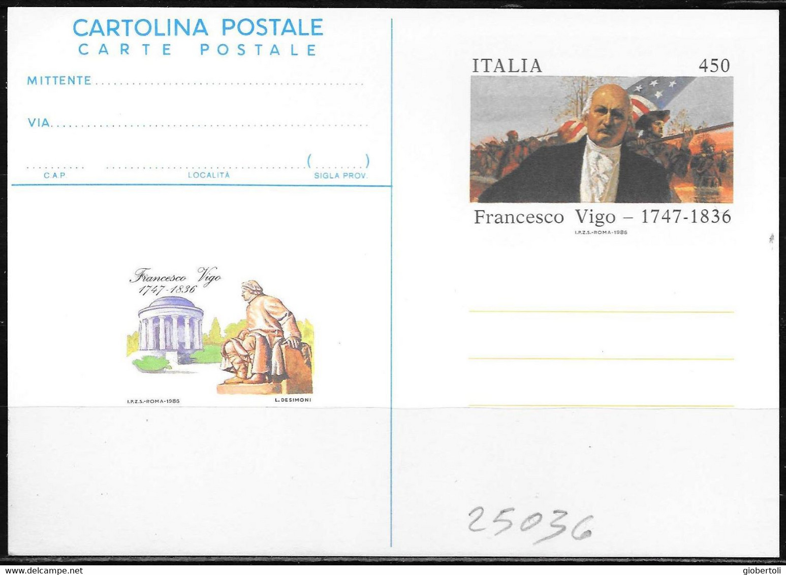 Italia/Italy/Italie: Intero, Stationery, Entier, Giuseppe Maria Francesco Vigo - Entiers Postaux