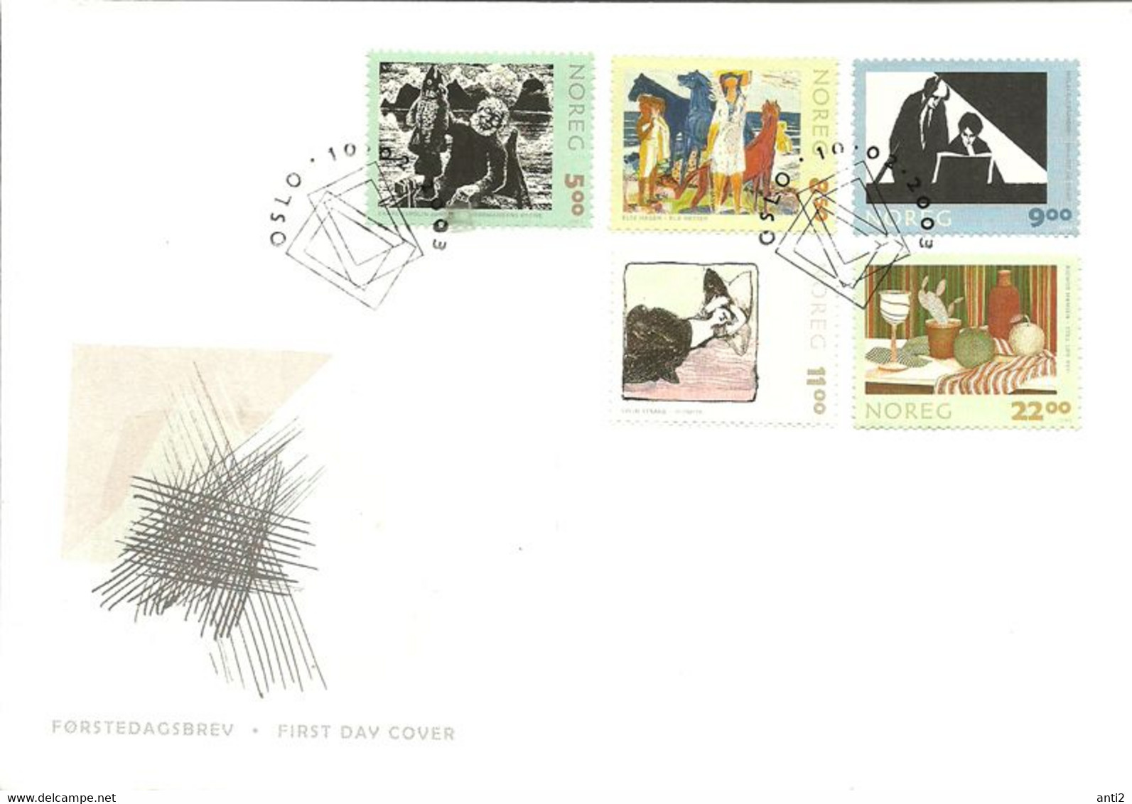 Norway 2003 Art - Norwegian Grafics  Mi 1457-1461 FDC - Lettres & Documents