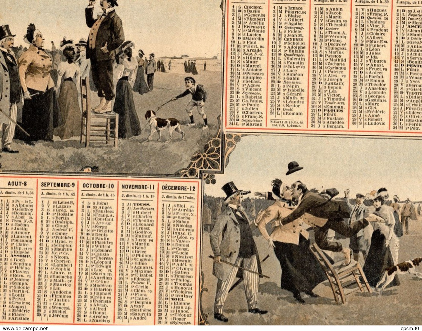 CALENDRIER GF 1910 - Incident Aux Courses Chevaux, Imprimeur Oberthur Rennes - Tamaño Grande : 1901-20