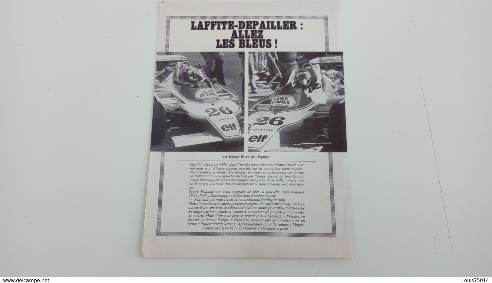 Ligier JS 11 Laffite - Depailler - Coupure De Presse De 1979 - Automobile - F1