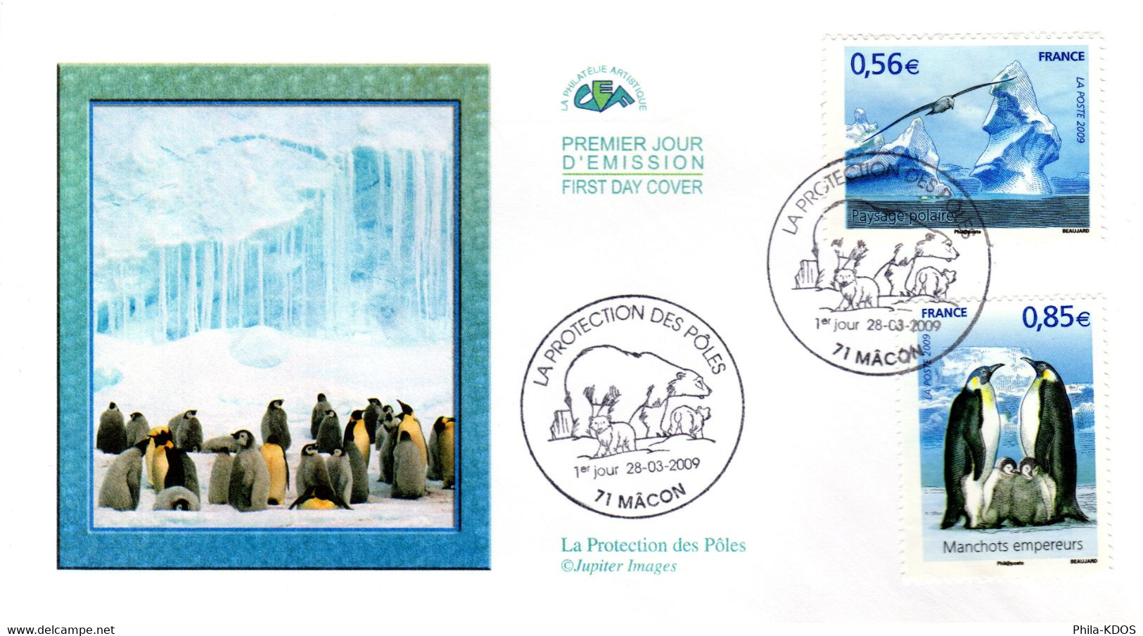 " PROTECTION DES ZONES POLAIRES / ICEBERG / MANCHOTS " Sur Enveloppe 1er Jour De 2009 N° YT 4350 4351  Parfait état. FDC - Andere & Zonder Classificatie