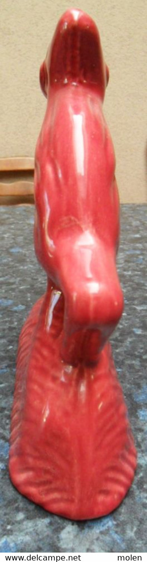 ANTIQUE ART DECO FAIENCE CAPRICORNE STATUE CERAMIQUE ROUGE * STEENBOK * CAPRICORN ? Fontinelle Dax Lejean Boch ? Z482