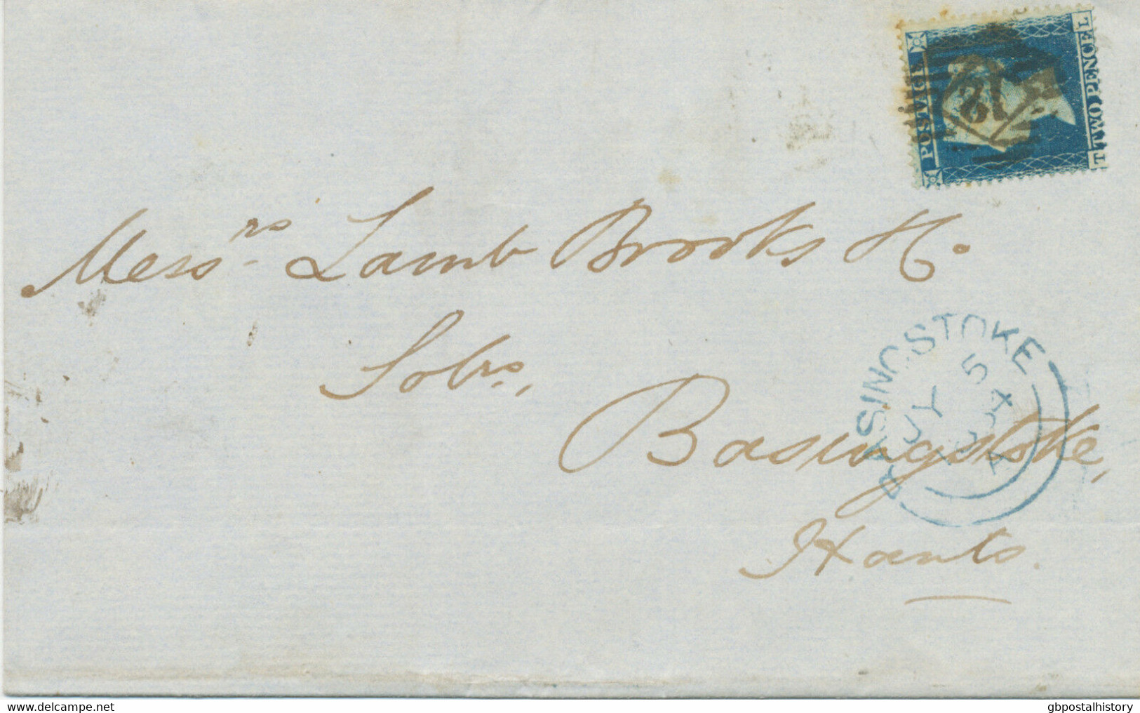 GB 1854 QV 2d Pale Blue Pl.4 ('TL') Superb Env Numeral Cancel "12" = LONDON - Brieven En Documenten