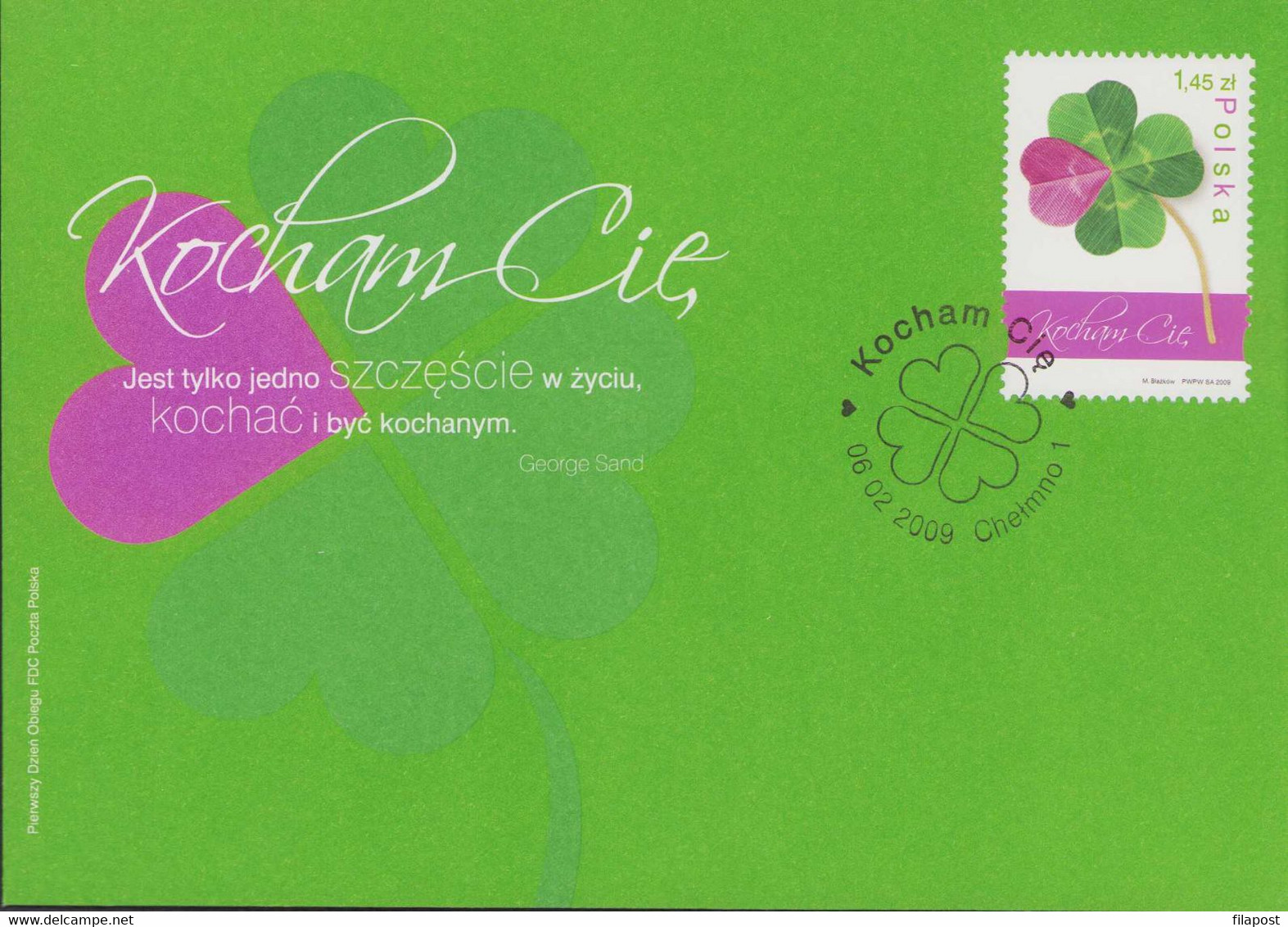 Poland 2009 Souvenir Mini Booklet / Valentines Day, Celebration, Love, Four-leaf Clover, Happiness / FDC + Stamp MNH**FV - Cuadernillos
