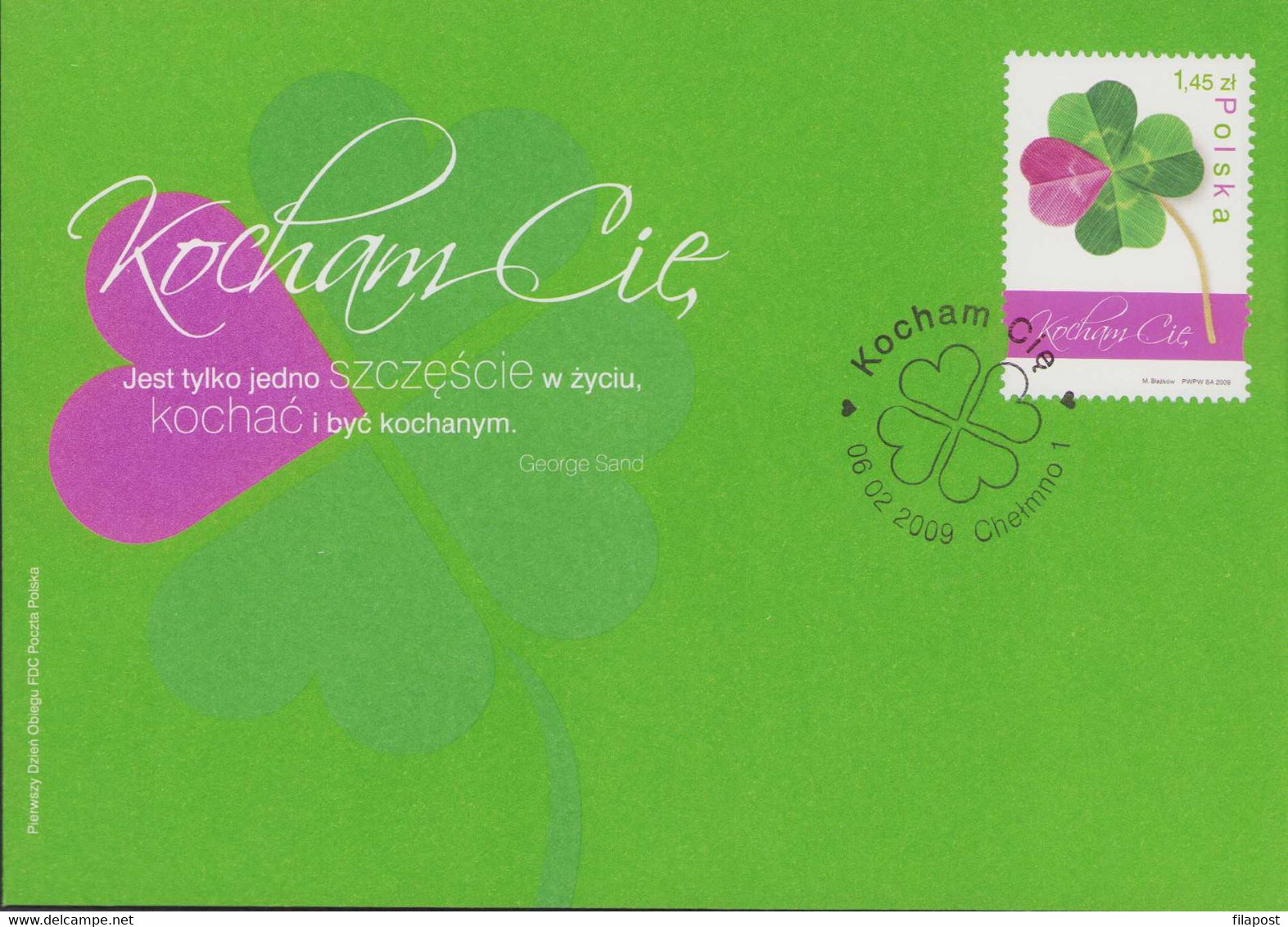 Poland 2009 Souvenir Mini Booklet / Valentines Day, Celebration, Love, Four-leaf Clover, Happiness / FDC + Stamp MNH**FV - Booklets