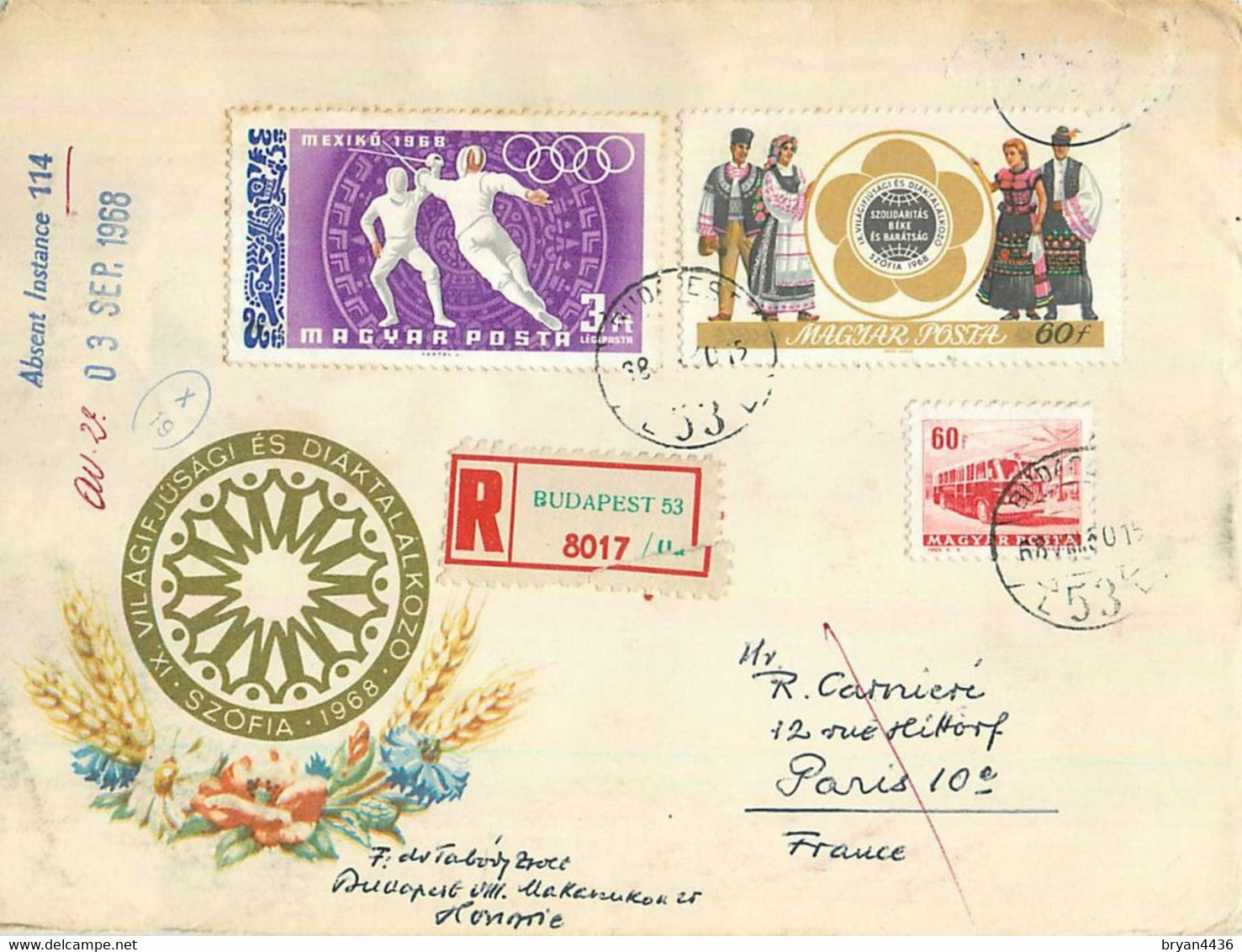 HONGRIE - BELLE LETTRE ILLUSTREE DECORE - BEL AFFRANCHISSEMENT - 1968 - Vers PARIS FRANCE - Postmark Collection