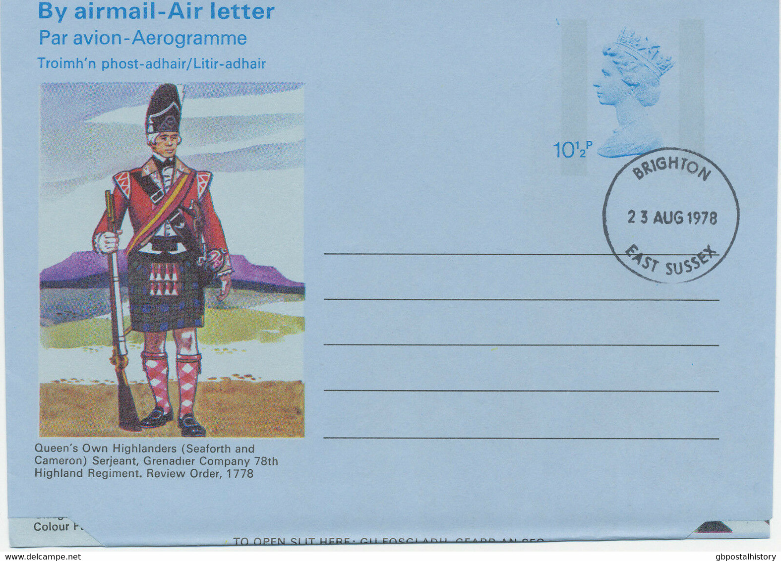 GB 1978 QEII Machin 10 1/2 P Air Letter Superb Used FDI "BRIGHTON EAST SUSSEX" - 1971-1980 Decimal Issues