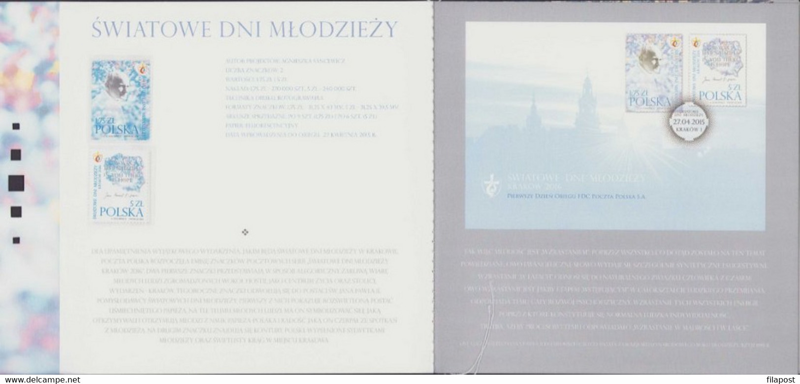 Poland 2015 Decorative Booklet / World Youth Day, John Paul II, Pope, Karol Wojtyla / Two Stamps MNH** FV - Libretti