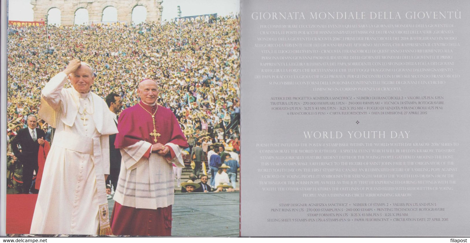 Poland 2015 Decorative Booklet / World Youth Day, John Paul II, Pope, Karol Wojtyla / Two Stamps MNH** FV - Libretti