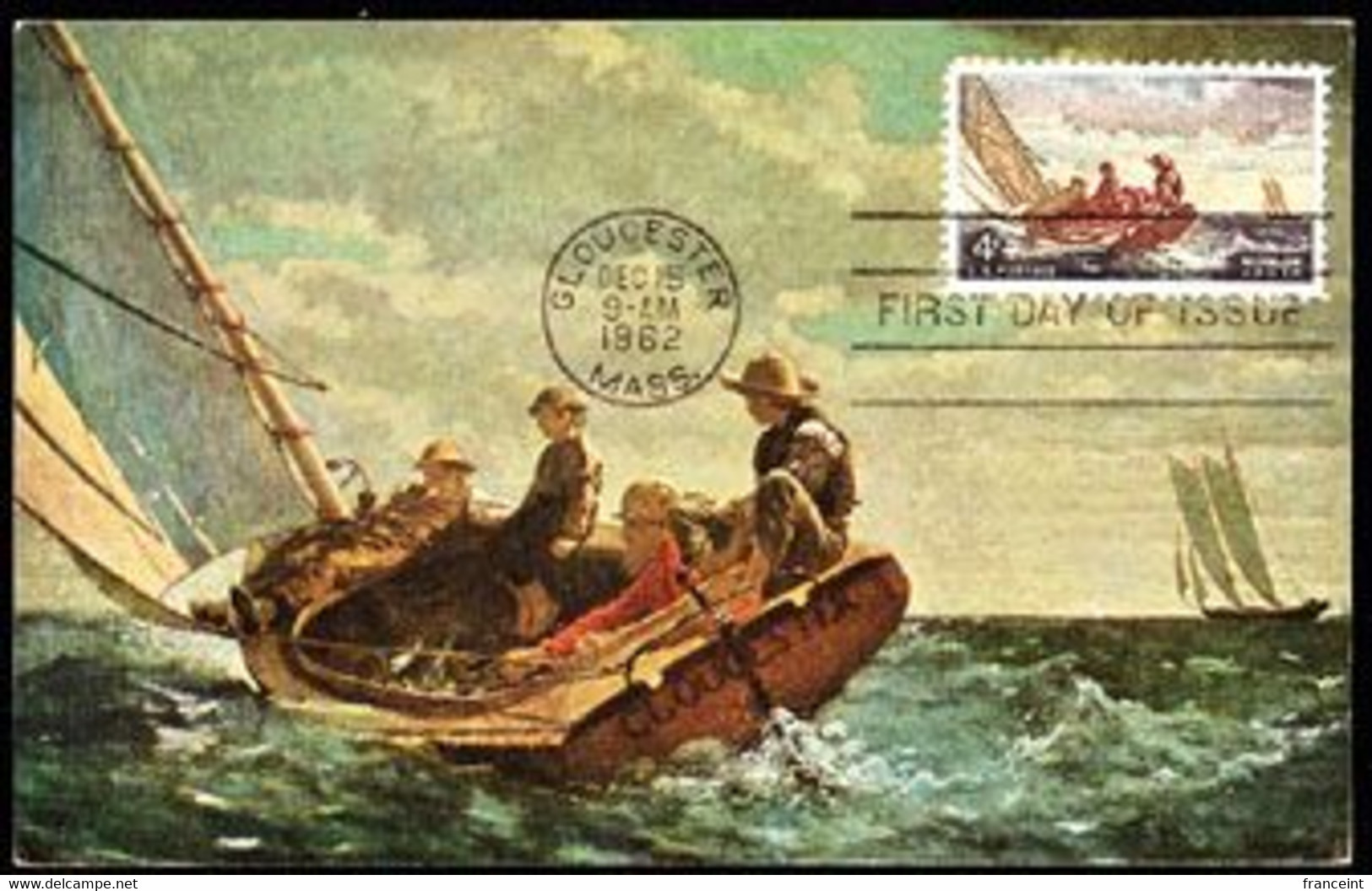 U.S.A. (1962) Breezing Up By Winslow Homer. Maximum Card With First Day Cancel. Scott No 1207, Yvert No 742. - Cartoline Maximum