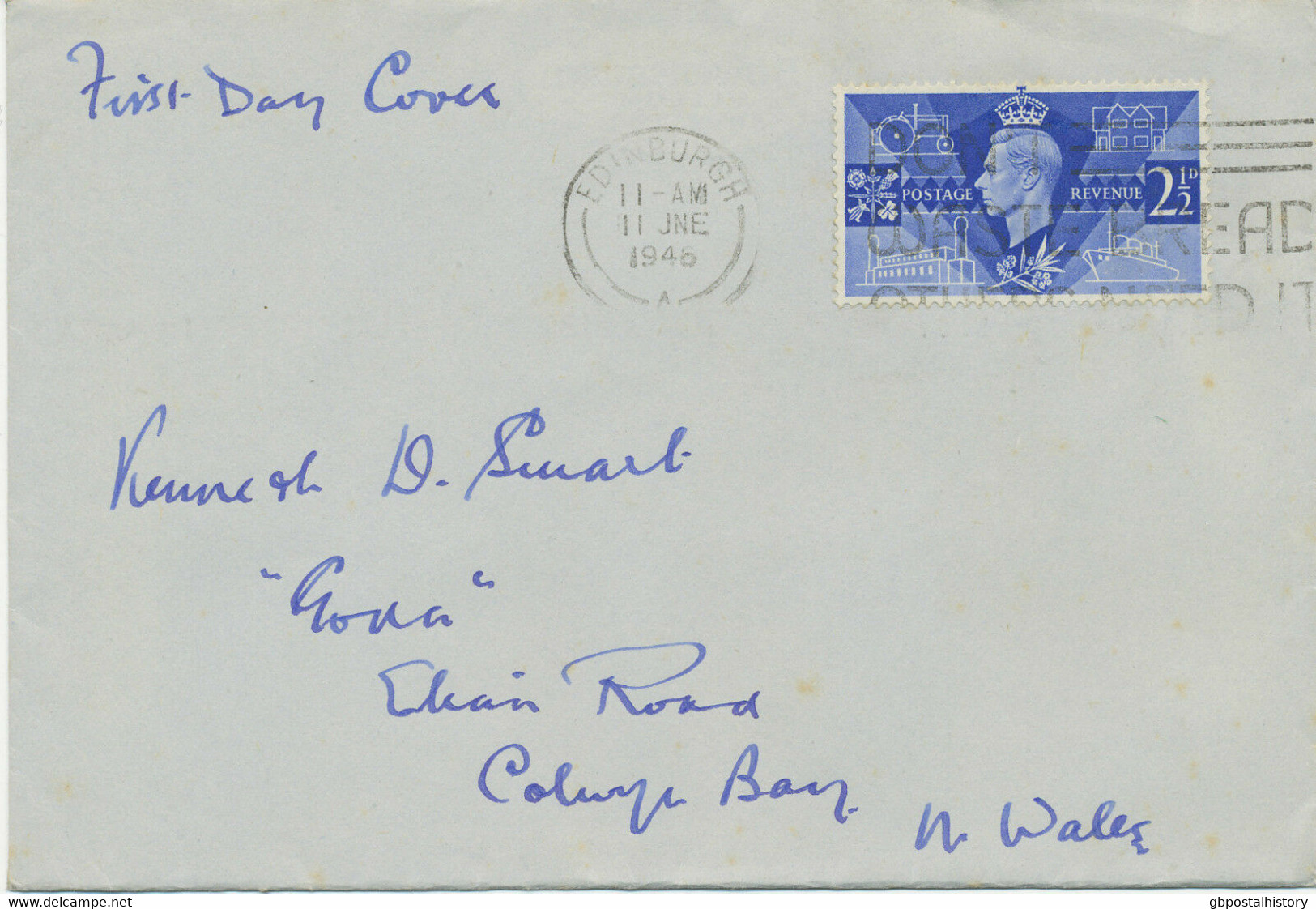 GB 1946 Victory 2 1/2 D "EDINBURGH - DON'T WASTE BREAD OTHERS NEED IT" FDC - ....-1951 Pre Elizabeth II