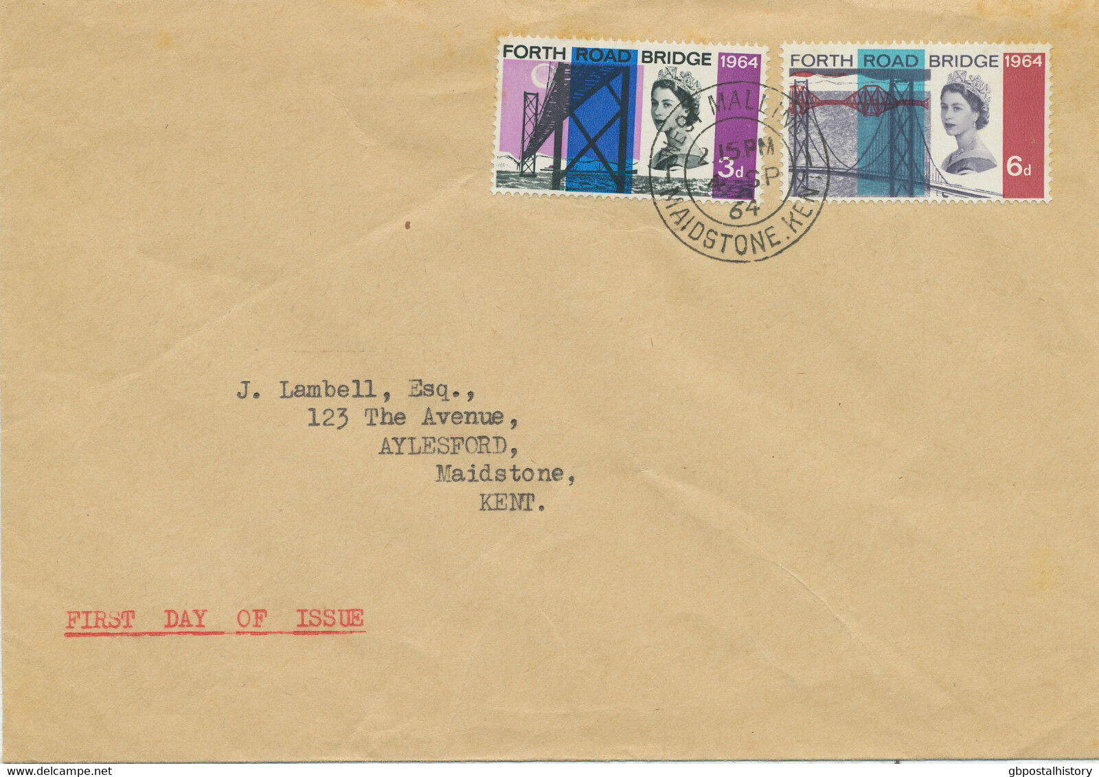 GB 1964 Opening Of Forth Road Bridge VFU FDC "WEST MALLING / MAIDSTONE, KENT" - 1952-1971 Pre-Decimal Issues