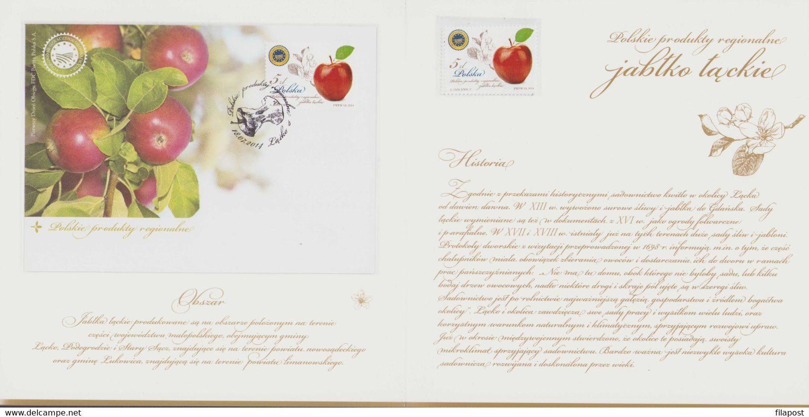 2014 Poland / Souvenir Booklet / Mi 4589 Polish Regional Products Apple Fruit Food / FDC + Stamp MNH** FV - Postzegelboekjes