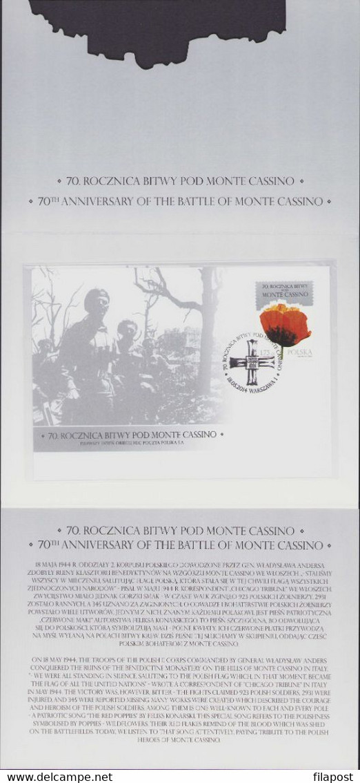 Poland 2014 Souvenir Booklet / The Battle Of Monte Cassino, General Anders, Poppy Flower / FDC + Stamp MNH**FV - Markenheftchen