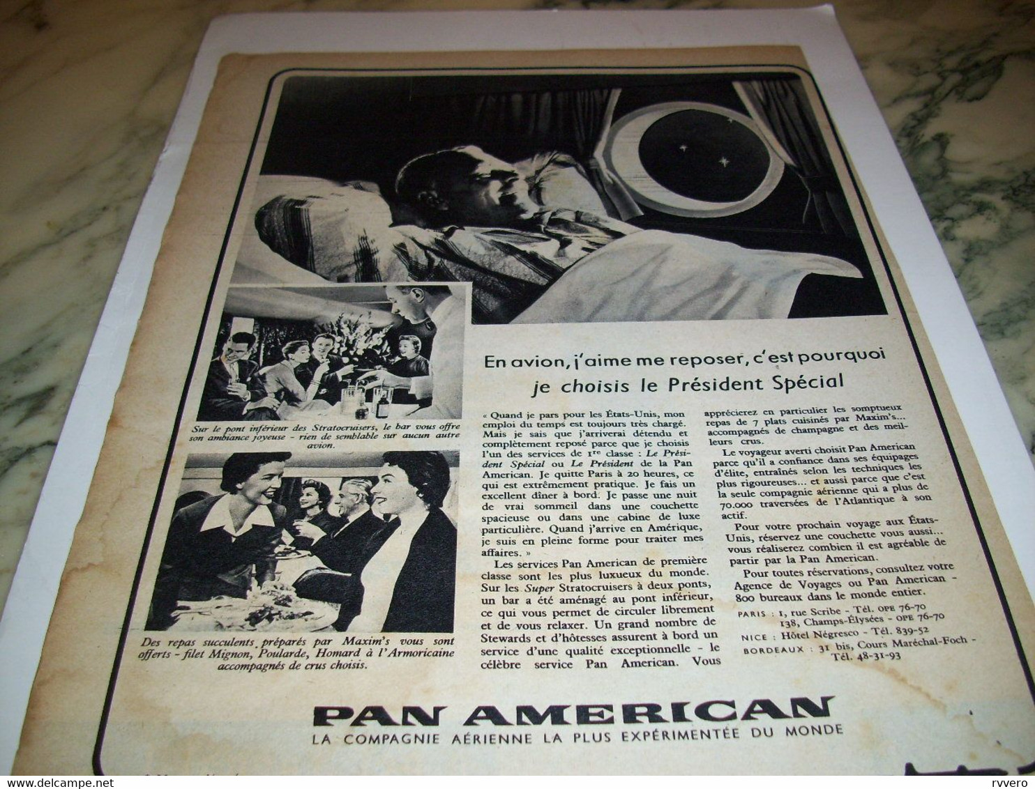 ANCIENNE PUBLICITE JE CHOISIS LE PRESIDENT PAN AMERICAN   1958 - Werbung