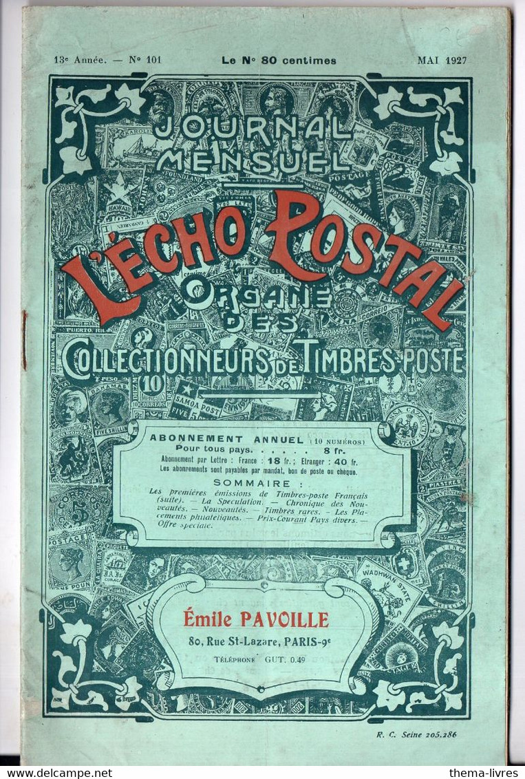 Revue L'ECHO POSTAL  N°101 Mai 1927 (M1892) - Französisch (bis 1940)