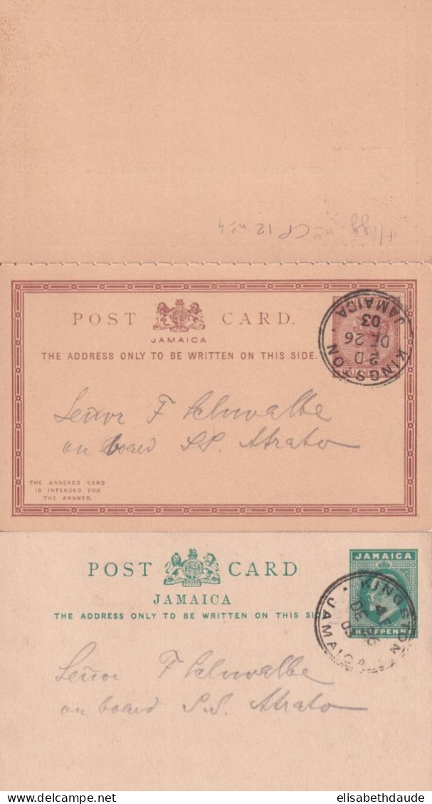 JAMAICA - 1903 + 1905 - ENTIERS POSTAUX - 2 CARTES Dont 1 AVEC REPONSE PAYEE OBLITEREES KINGSTON - Jamaïque (...-1961)