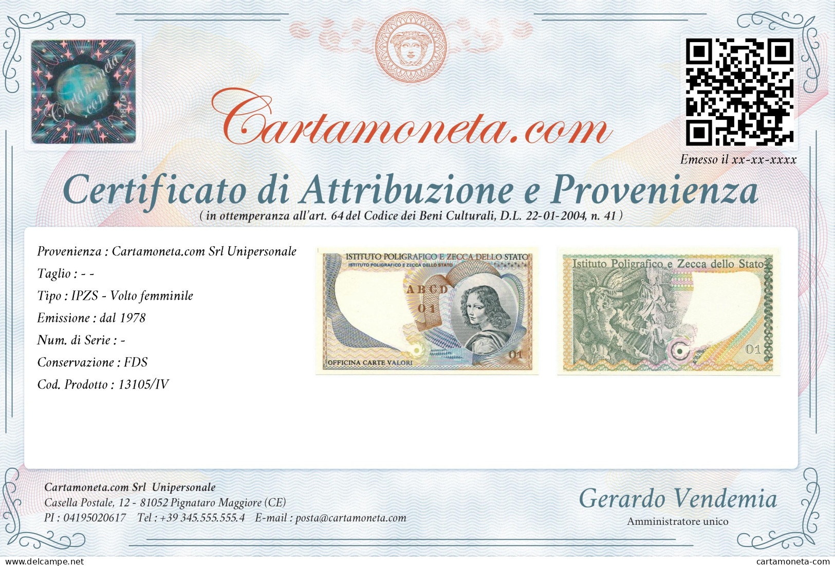 CAMPIONE SPECIMEN IPZS MODELLO VOLTO FEMMINILE DAL 1978 FDS - [ 7] Errors & Varieties