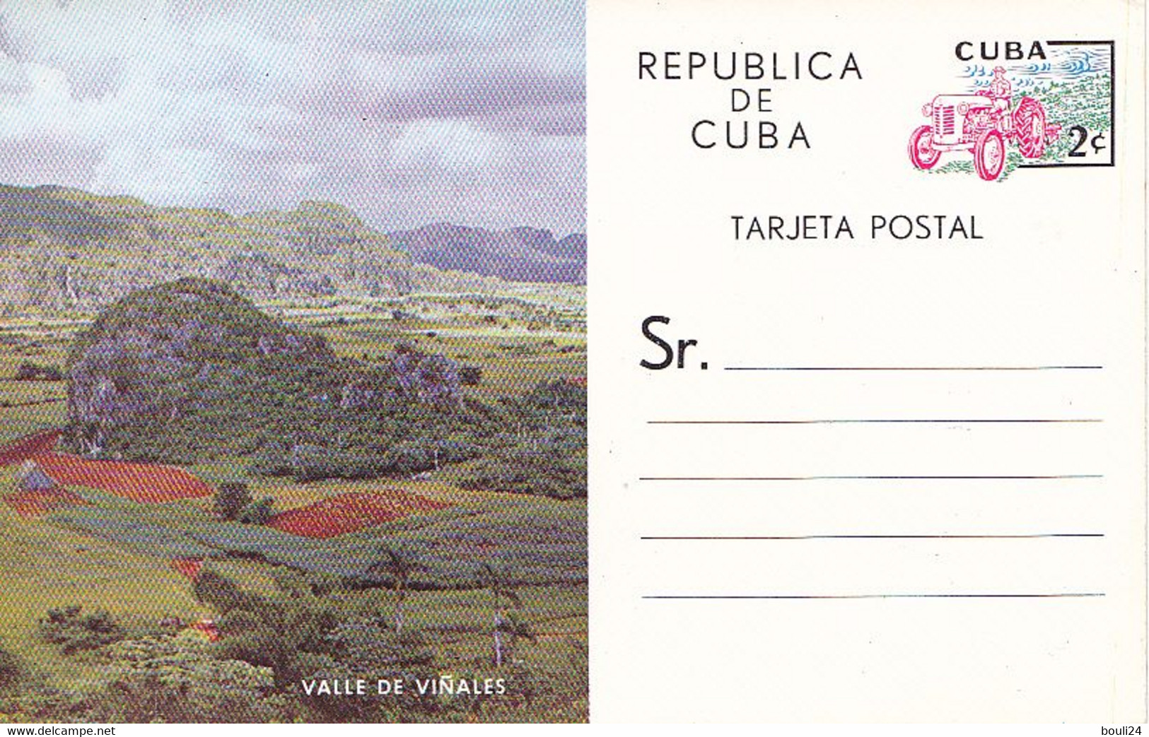 CUBA, ENTERO POSTAL SIN CIRCULAR TRACTOR 2 C , VALLE DE VIÑALES, QUINARIA AGRÍCOLA - Sonstige & Ohne Zuordnung