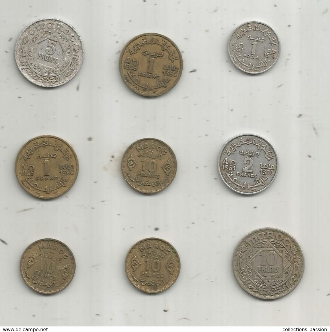 Monnaie , MAROC ,  Empire Chérifien,  1,2,5,10 Francs , 2 Scans , LOT DE 9 MONNAIES - Lots & Kiloware - Coins