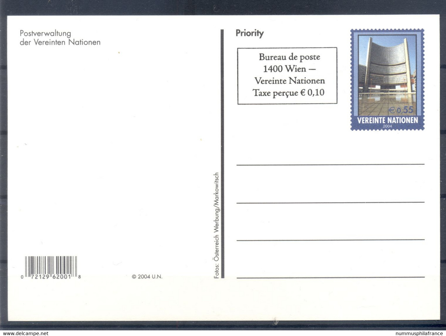 Nations Unies Vienne 2004 - Entier Postal  € 0,55 - Cartas & Documentos