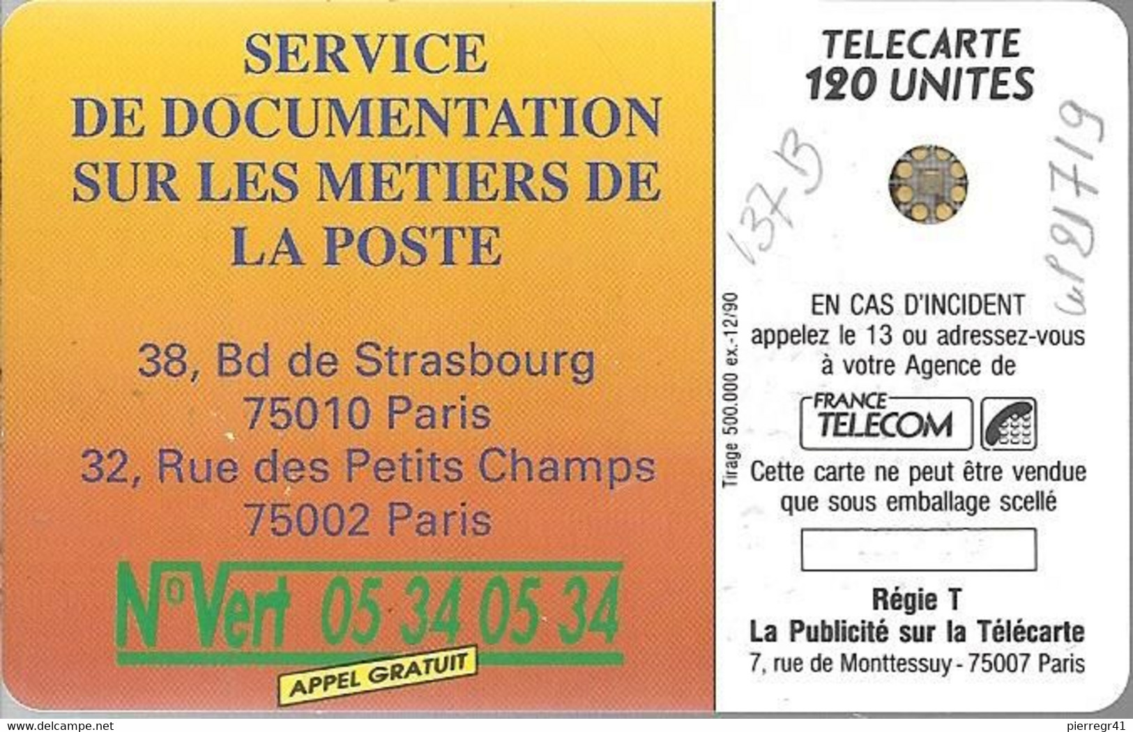CARTE-PUBLIC-F-137B-1990-120U-SC5 An-Trou 6-LA POSTE-Ile De France-5 Impact 21719-UTILIS EE-  TBE- - 1990
