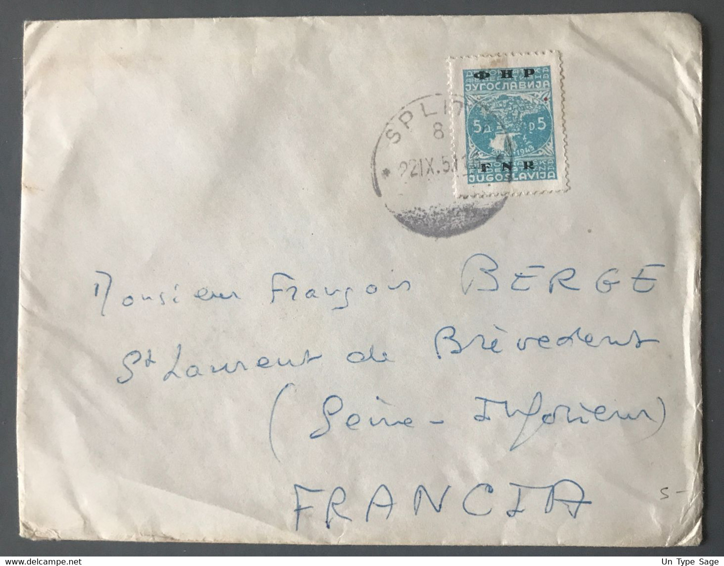 Yougoslavie, TAD SPLIT 22.9.1953 Sur Enveloppe Pour La France - (B3994) - Lettres & Documents