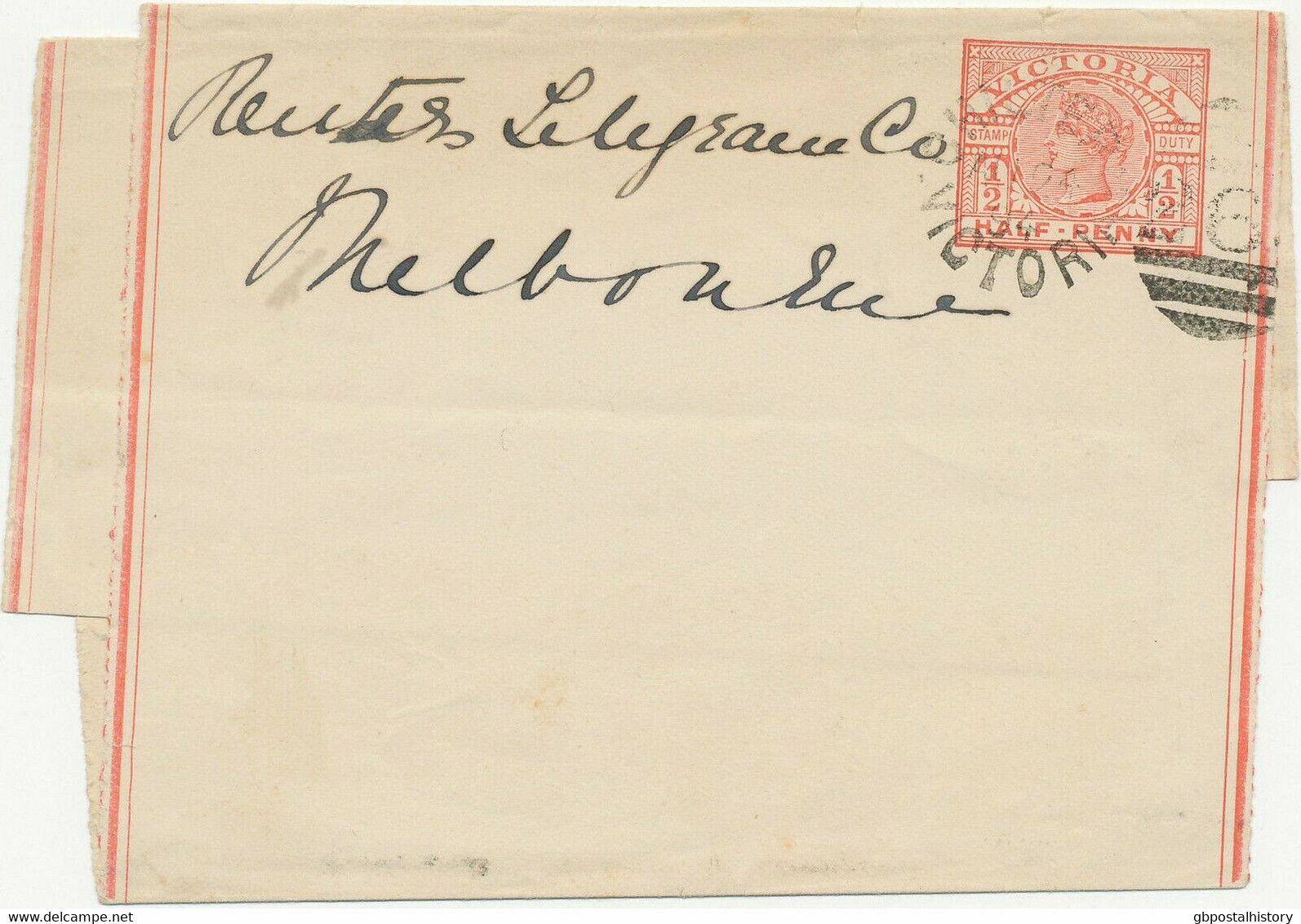 VICTORIA "26 - CHILTERN / VICTORIA" Rare Duplex Postmark VF QV 1/2 D Wrapper - Lettres & Documents