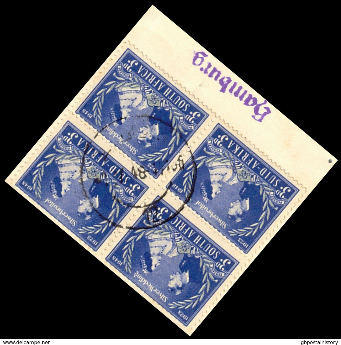 SÜDAFRIKA 1948 Silverwedding 3 P 4Block ERSTFLUG JOHANNESBURG - LONDON - HAMBURG - Luftpost