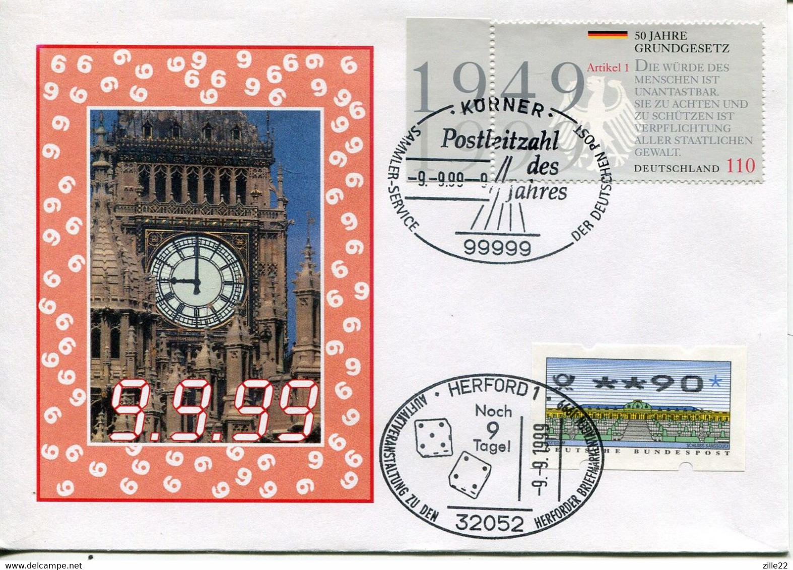 Germany Special Letter - Lucky Date 9.9.09-9, Postcode 99999 - Postcode