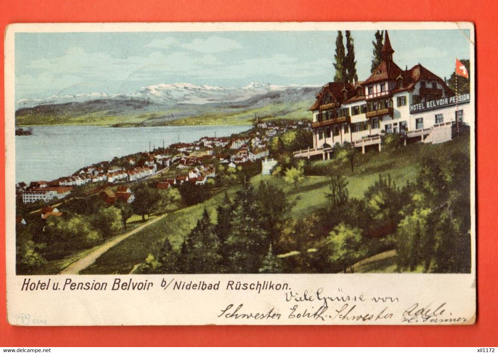 CJA-01 SELTEN Nidelbad Rüschlikon Hotel Pension Belvoir  Gelaufen 1903 Pionier  Kleine Eckfalte - Rüschlikon