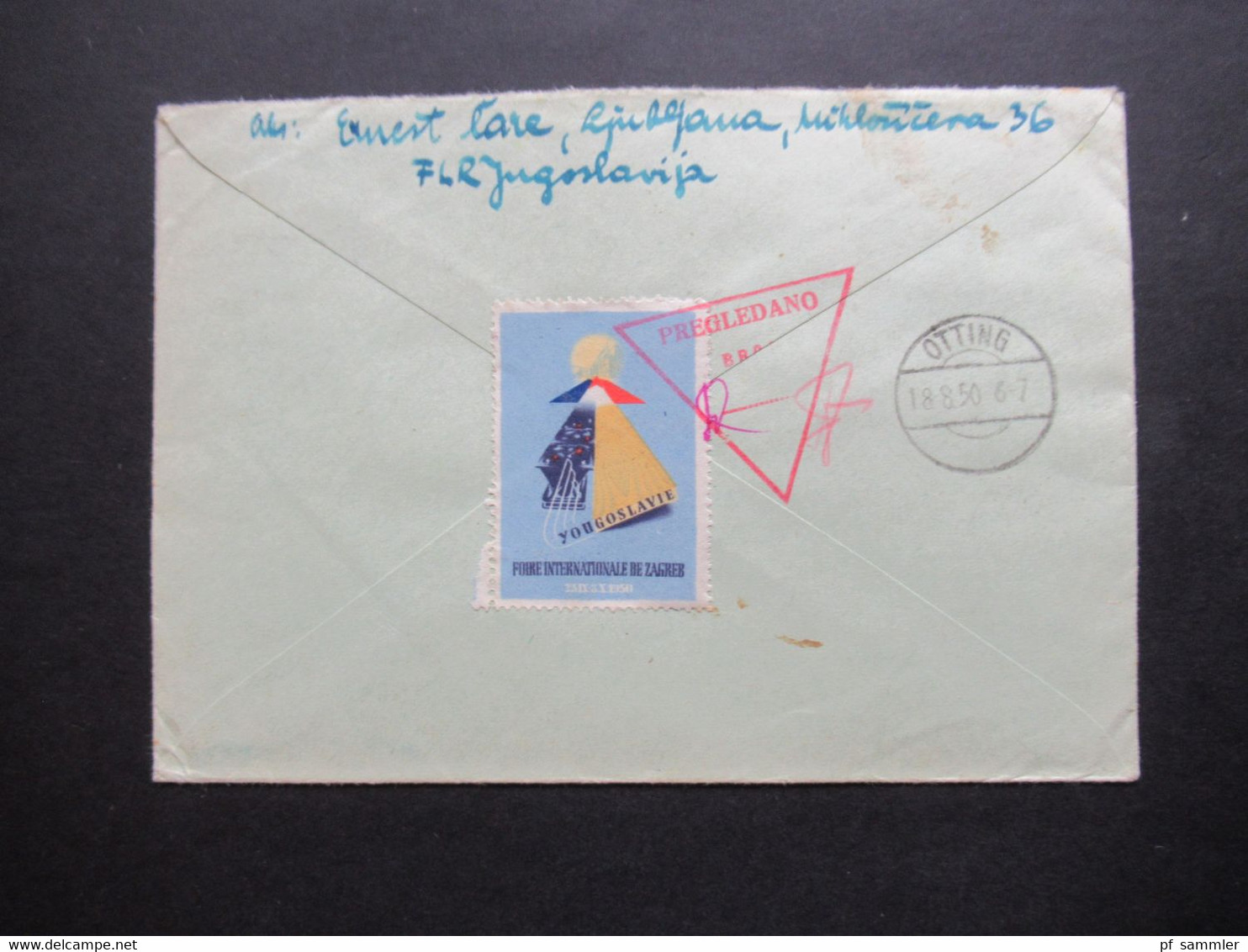 Jugoslawien 1950 Zensurbeleg Roter Dreieckstp. Pregledano Einschreiben Beograd MiF 100 Jahre Eisenbahn Nr. 583/585 - Briefe U. Dokumente