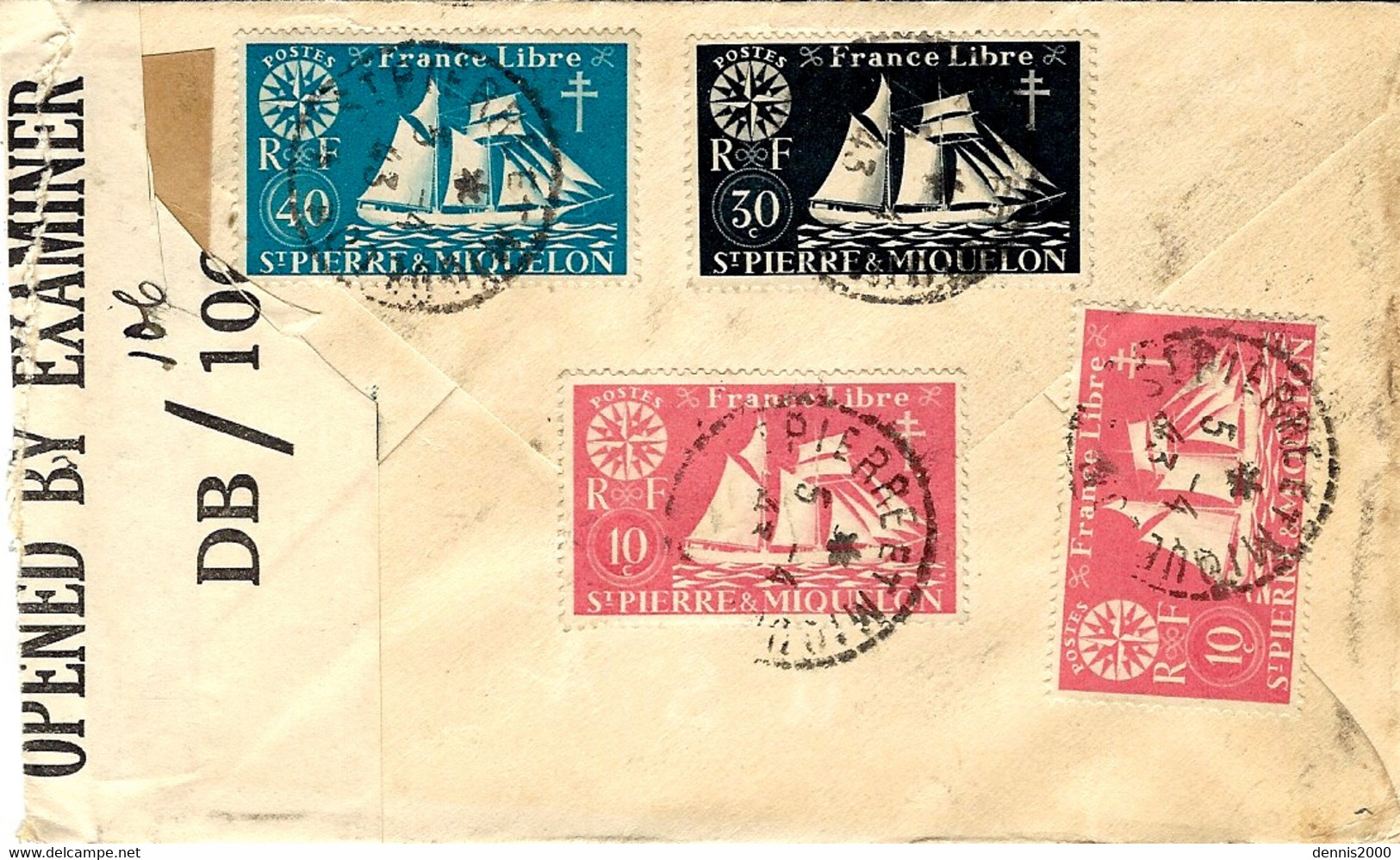 1943- Enveloppe De St Pierre Et Miquelon  Affr. France Libre à 2,50 F. Pour New York -censures Française Et Américaine - Covers & Documents