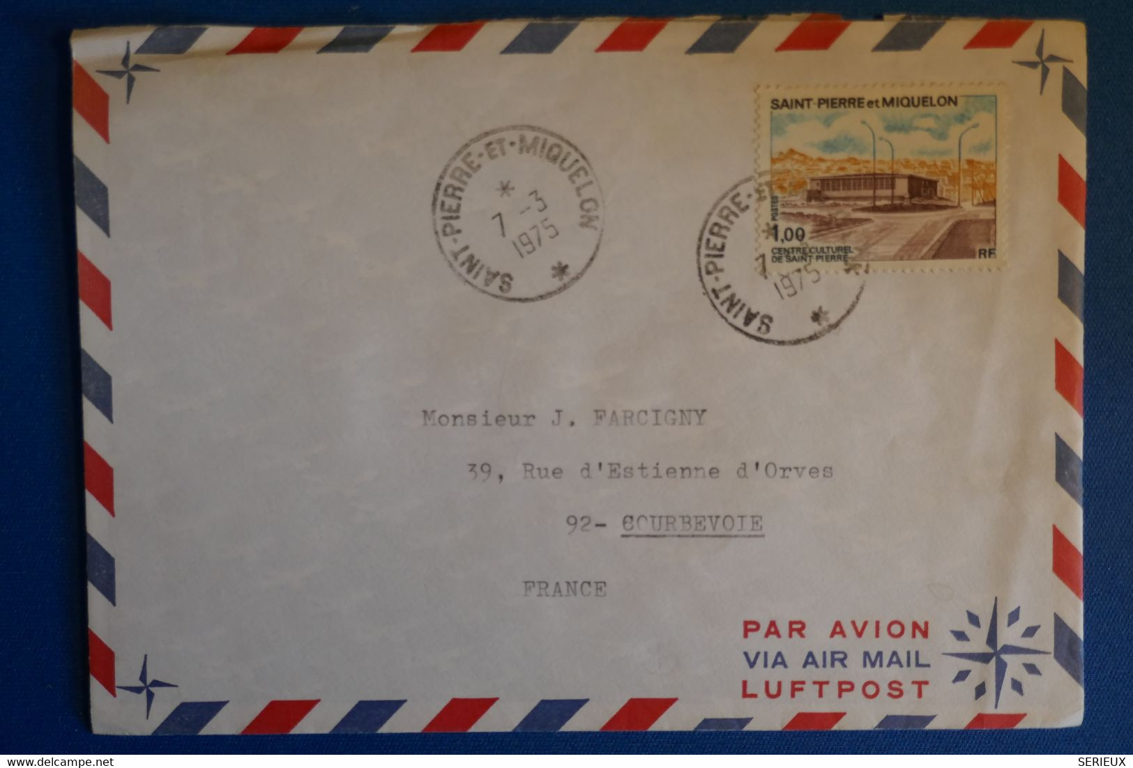 M19 ST PIERRE MIQUELON BELLE LETTRE 1975  VILA POUR COURBEVOIE FRANCE + AFFRANCHISSEMENT PLAISANT - Covers & Documents