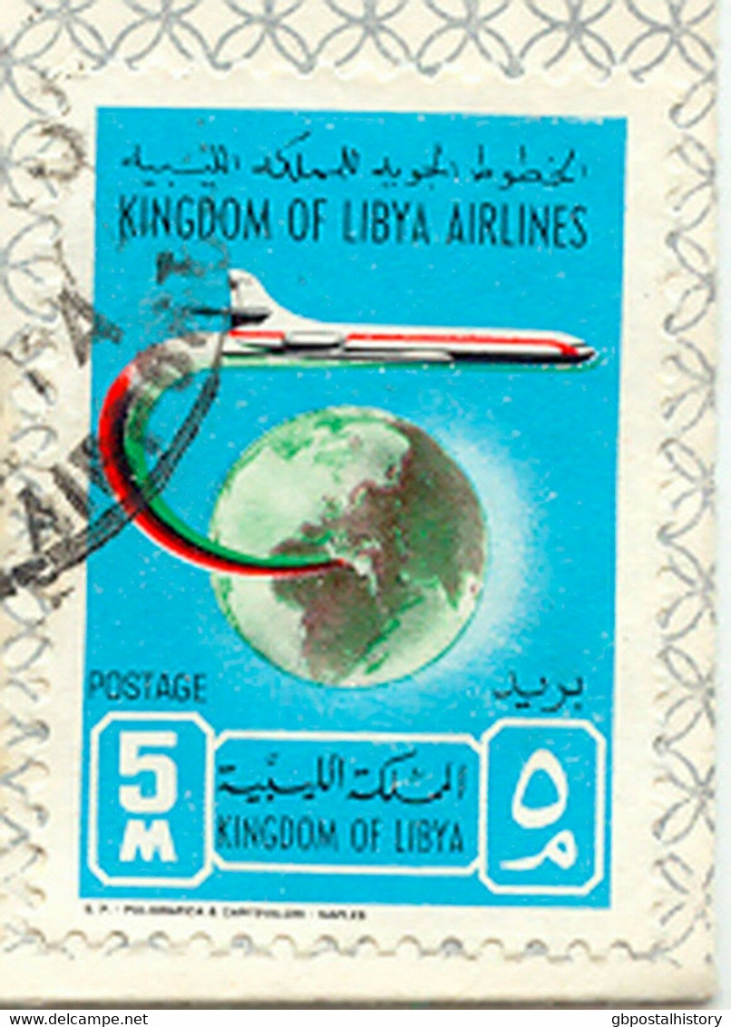 LIBYEN 1965 Gründung Der Königlich Libyschen Luftfahrtgesellschaft Karte ABART - Libya