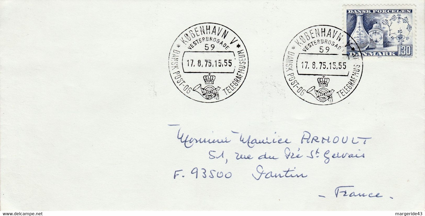 DANEMARK LETTRE POUR LA FRANCE 1975 - Maschinenstempel (EMA)