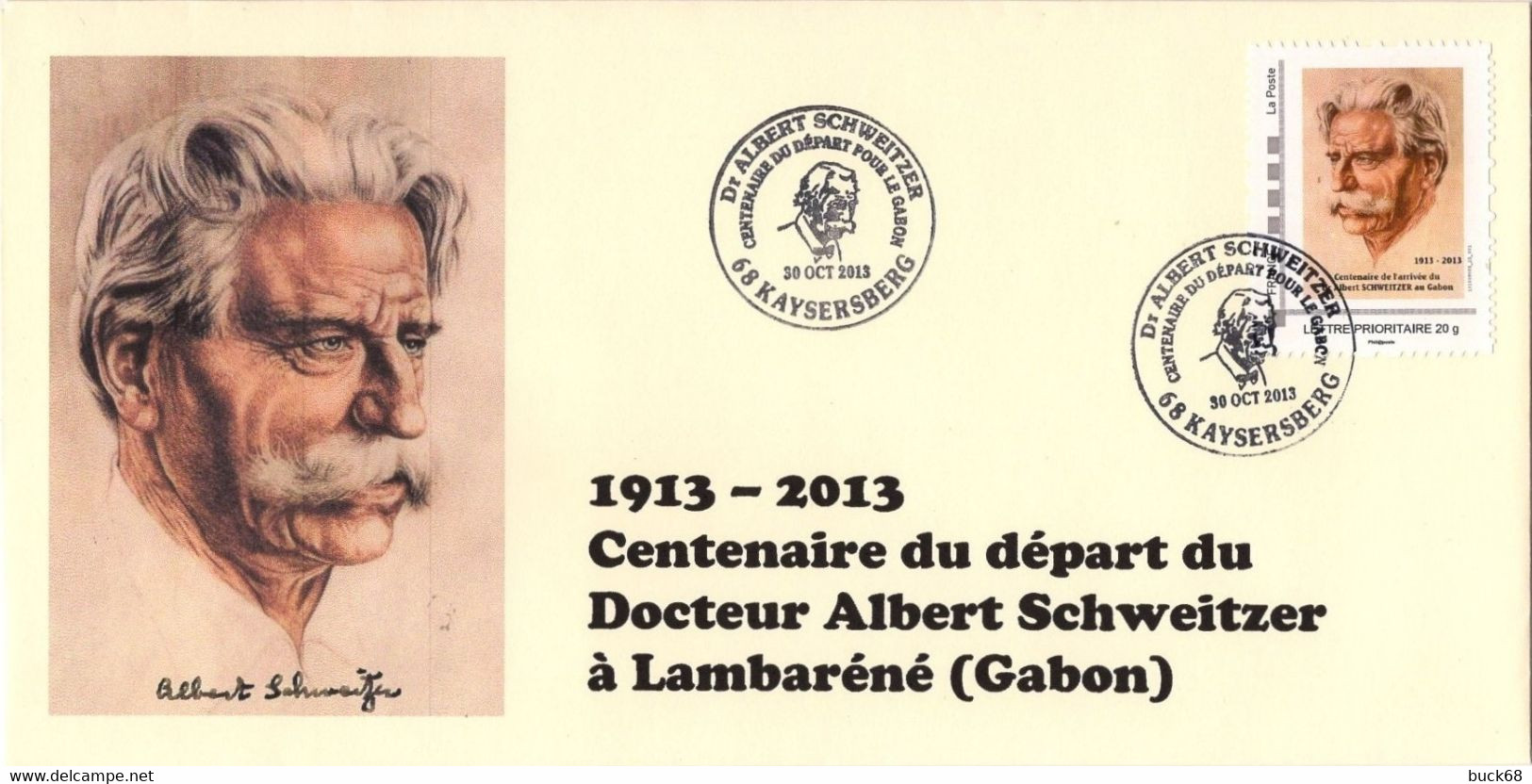 Cachet Temporaire + Timbre Personnalisé Albert SCHWEITZER Expo KAYSERSBERG 100 Ans Départ Gabon Luxe Unique - Albert Schweitzer