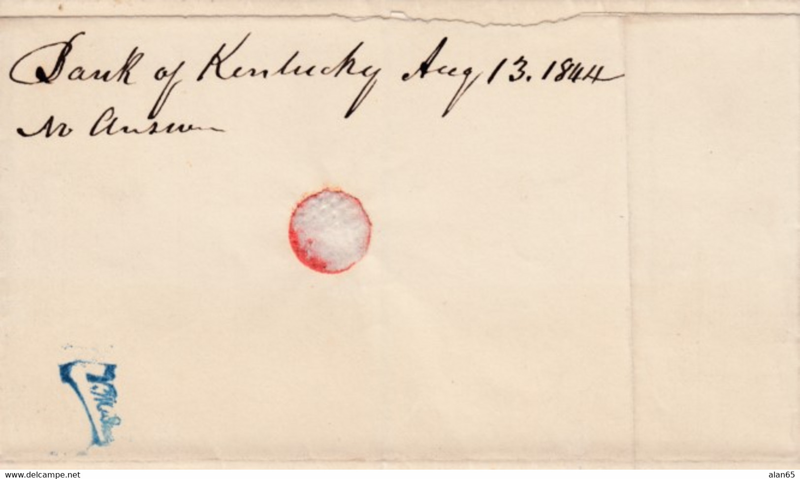 Stampless Cover, Louisville KY (Kentucky), Blue Postmark, To Indianapolis IA (Iowa), 14 August 1844, Manuscript '12' - …-1845 Prephilately