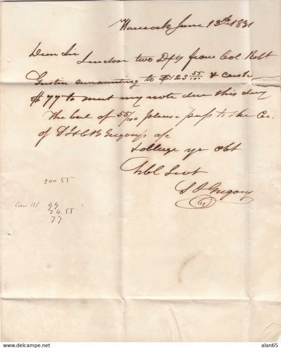 Stampless Cover, Hancock Md (Maryland), Black Circle To Hagerstown Bank (MD) 14 June (1831), 24c Paid Manuscript - …-1845 Vorphilatelie