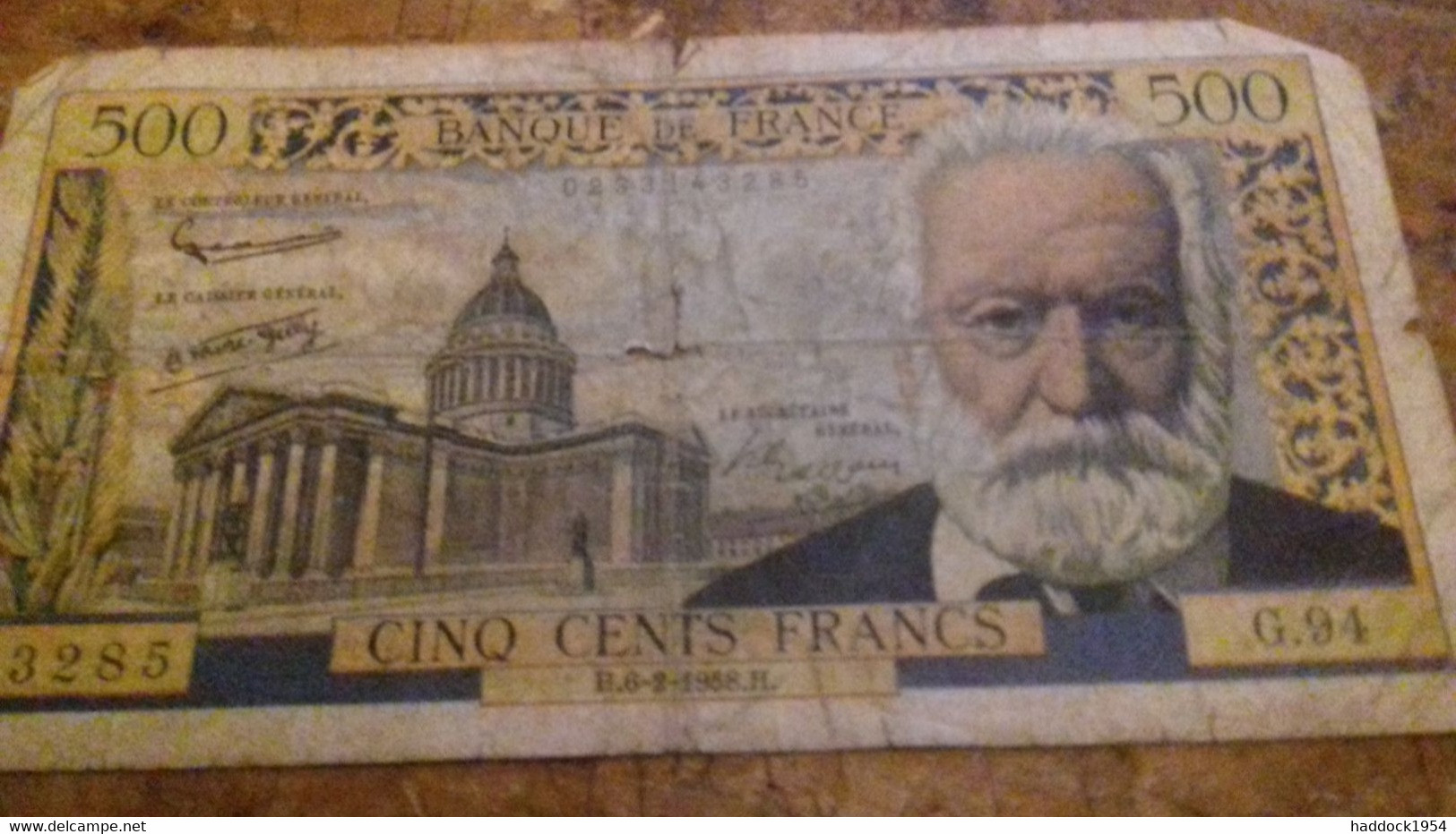 Billets De Cinq Cent Francs VICTOR HUGO - 500 F 1954-1958 ''Victor Hugo''