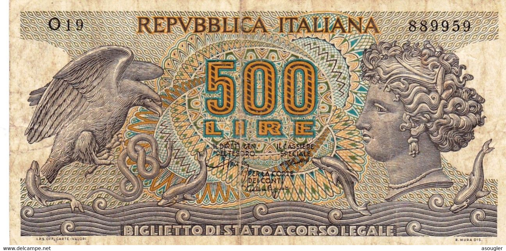 ITALY 500 LIRE 1967 F P-93a "free Shipping Via Regular Air Mail (buyer Risk) - 500 Lire