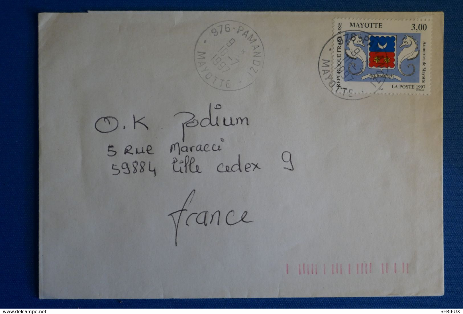 M22 MAYOTTE BELLE LETTRE 1997 PAMANDZI POUR LILLE FRANCE  + AFFRANCHISSEMENT PLAISANT - Covers & Documents