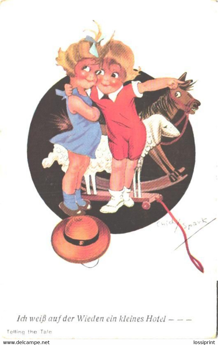 Chicky Spark:Telling The Tale, Kids With Rocking Horse And Wheeled Dog, Pre 1940 - Spark, Chicky