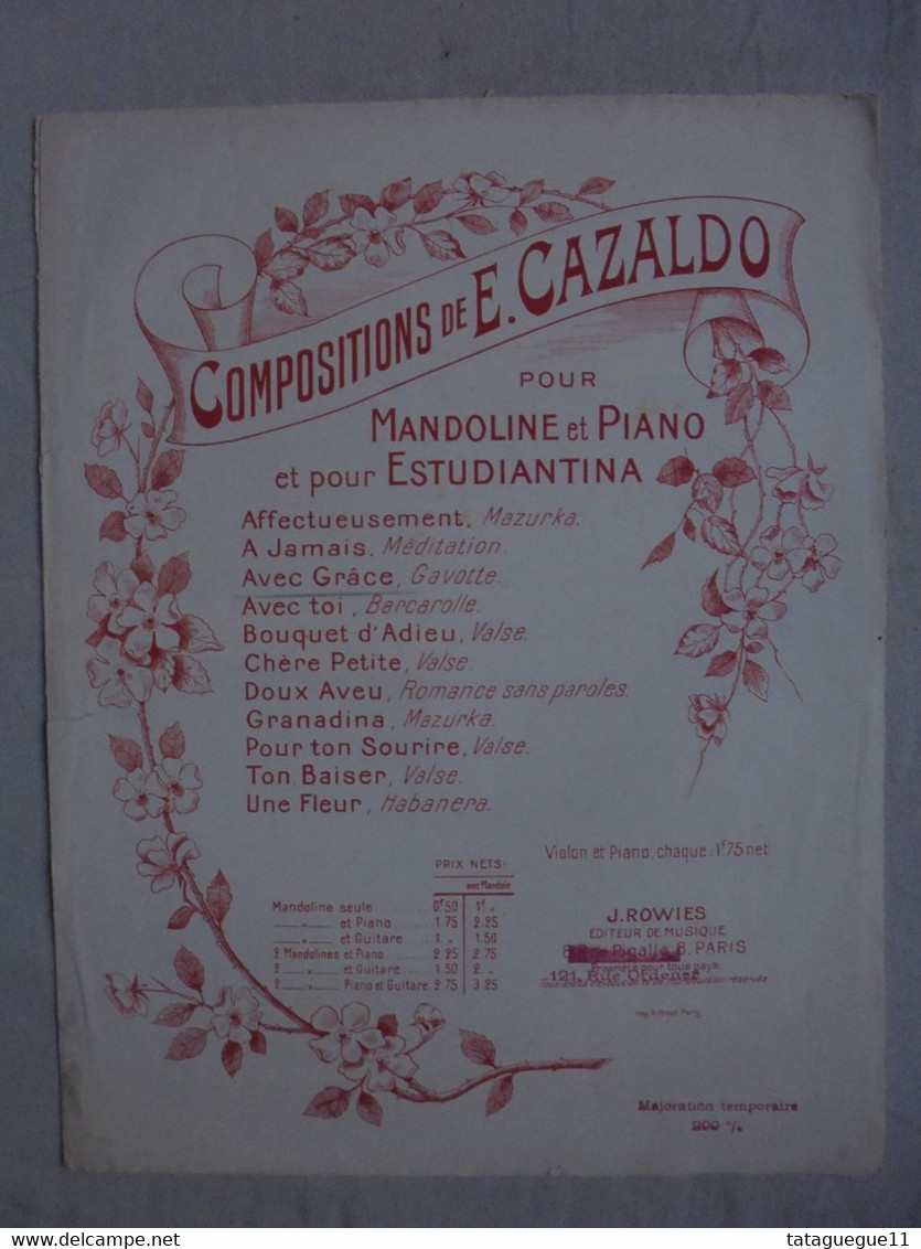 Ancien - Partition Avec Grâce Gavotte De E. Cazaldo Mandoline Et Piano - P-R