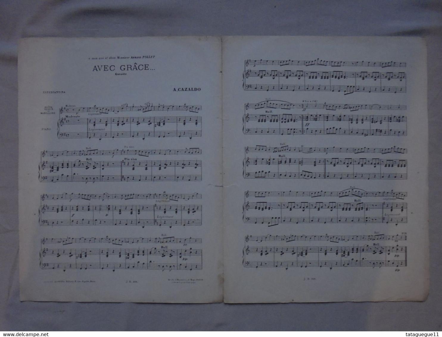 Ancien - Partition Avec Grâce Gavotte De E. Cazaldo Mandoline Et Piano - P-R