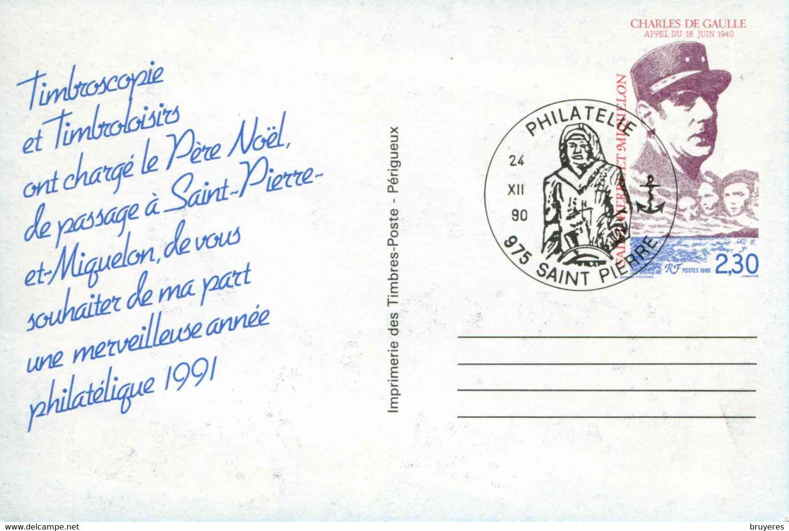 ENTIER POSTAL De 1990 Sur CP Oblitéré "50 ANS DE L'APPEL DU 18 JUIN - Au Verso Repiquage : MEILLEURS VOEUX 1991" - Interi Postali