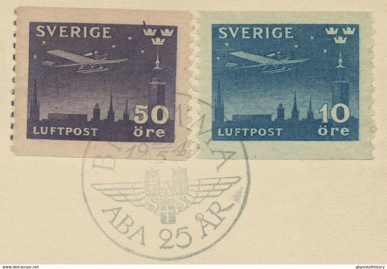 SCHWEDEN 1949, Flugpost-Ausgabe A. Kab.-Flugpost-Bf. M. SST "BROMMA / ABA 25 AR" - Lettres & Documents