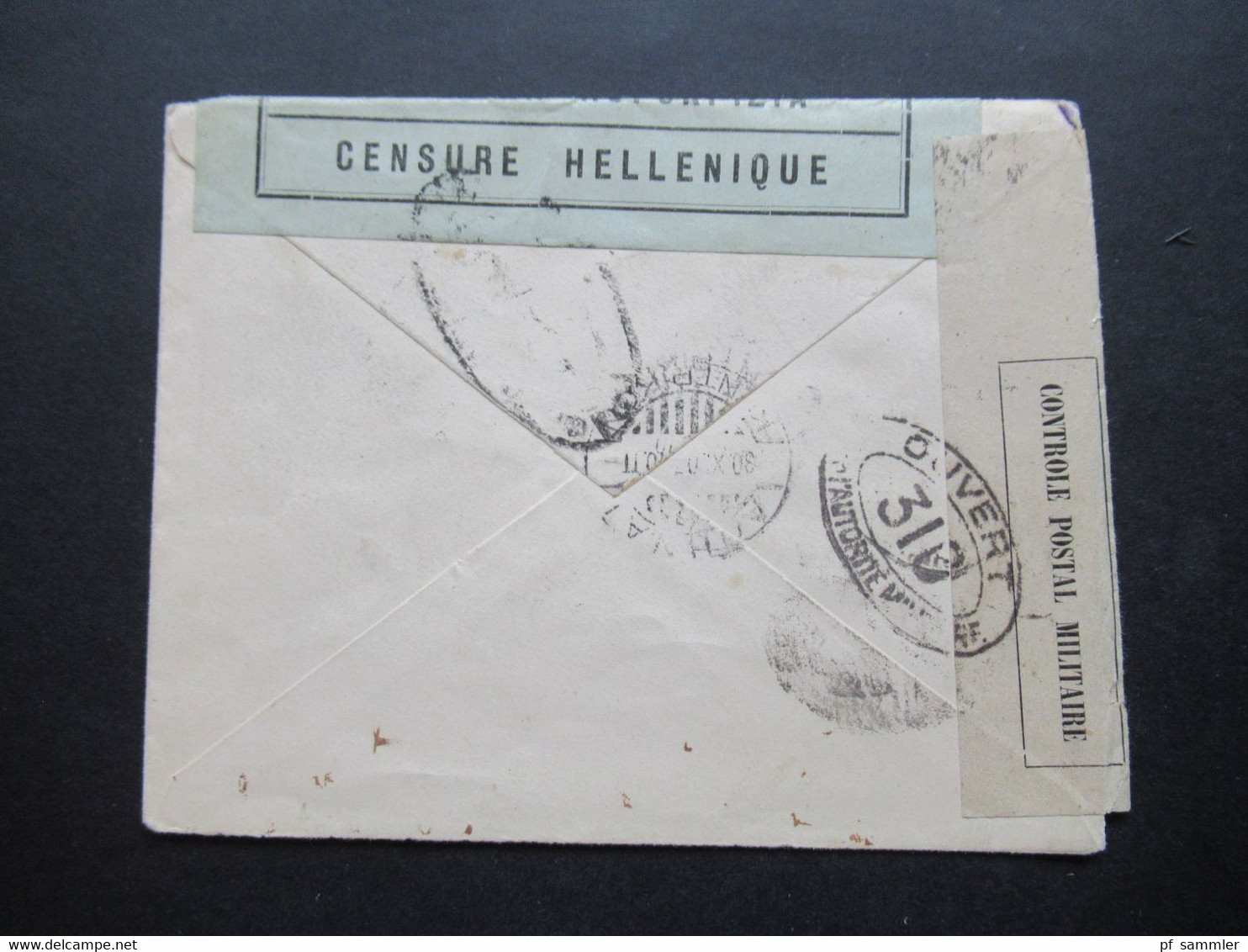 1916 Freimarken mit Aufdruck E.T. Nr. 217 EF Zensurbeleg in die Schweiz Mehrfachzensur V Stempel / Censure Hellenique